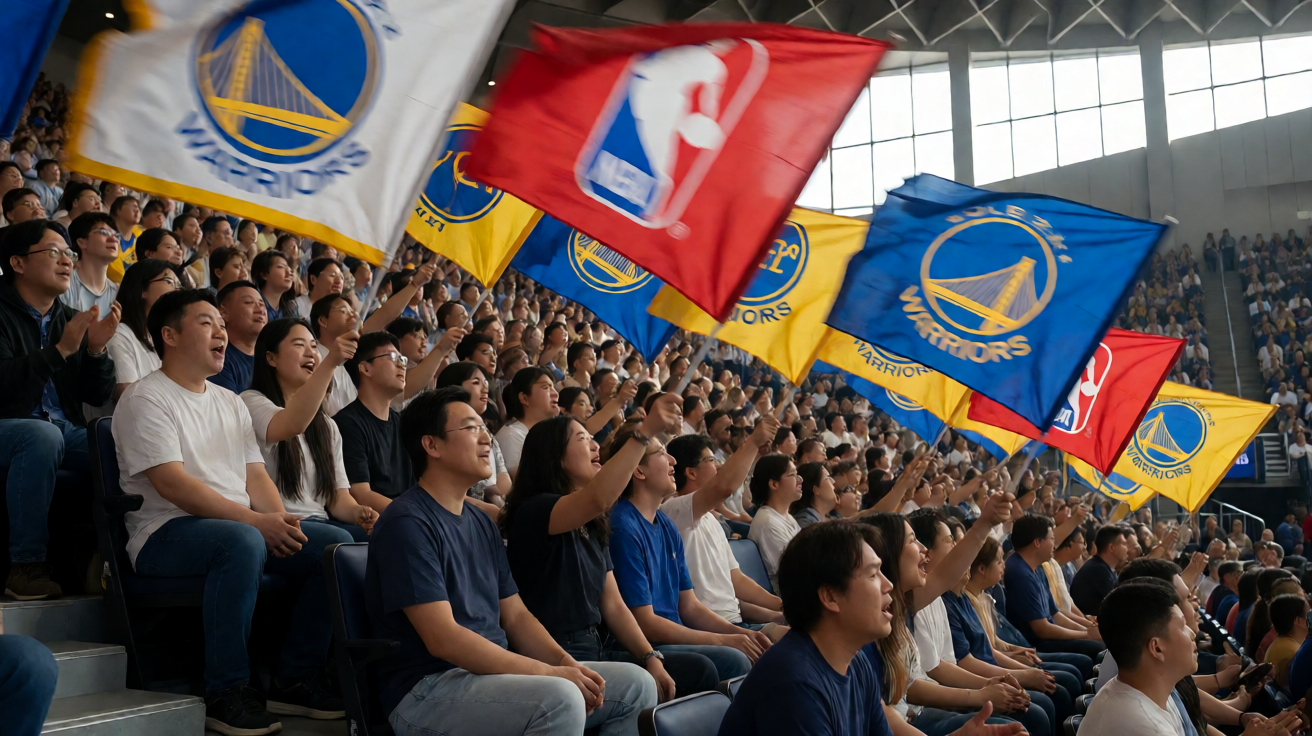 NBA球迷挥舞旗帜支持主队